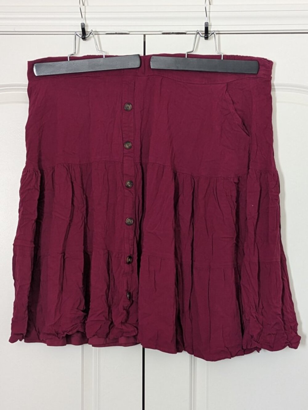 Torrid Midi Button Front Tiered Skirt, dark pink, Size 3